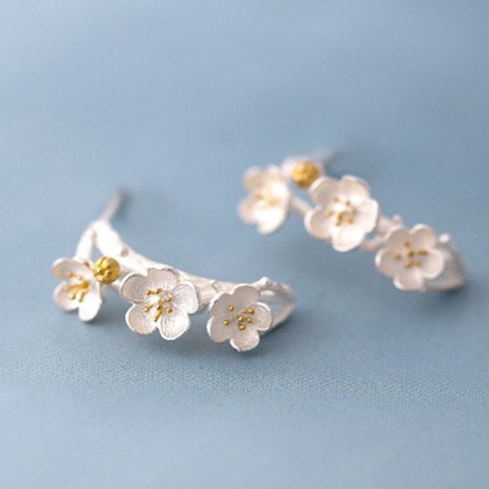 NEW 925 Sterling Silver Flower Climber Earrings A - Picture 5 of 8